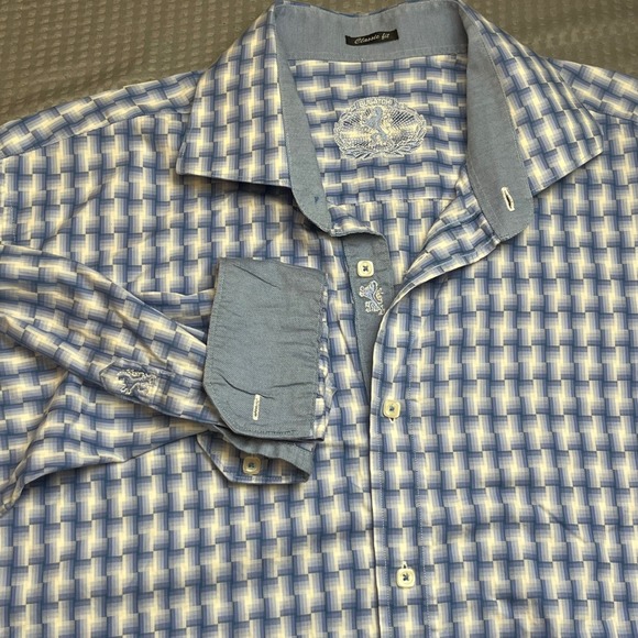 BUGATCHI Classic Fit Menswear Button Down Shirt Blue Pattern Dressy - Picture 1 of 9